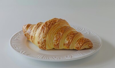 Freshly baked croissant on a plate, 4K hyperrealistic photo