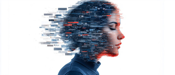 Aufkleber - human silhouette with layers of floating privacy elements, representing data and technology. image conveys sense of digital transformation and privacy concerns