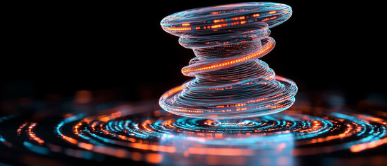 Poster - mesmerizing digital spiral glows with vibrant colors, creating captivating visual effect. swirling patterns and luminous rings evoke sense of energy and movement, drawing viewer in