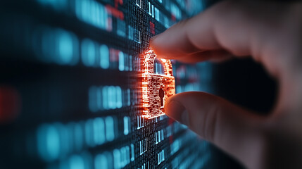 Aufkleber - persons hand is hovering over glowing digital padlock, symbolizing security and protection in digital world. This evokes sense of safety and technological advancement