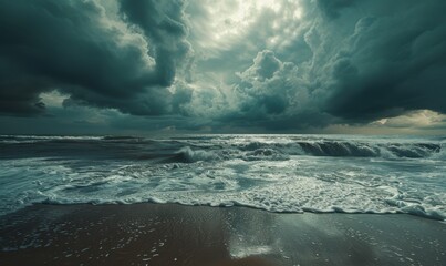 Poster - Powerful storm over the ocean, 4K hyperrealistic photo