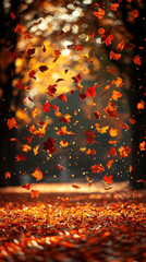 Wall Mural - Falling autumn leaves create vibrant and serene atmosphere in nature