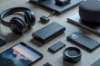 © Cozy Coffee Bar - Modern electronics lying on a tabletop displaying technology and connectivity
