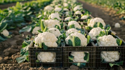 Sticker - Freshly Harvested Caulifower in Black Plastic Crates