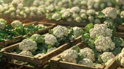 Sticker - Freshly Harvested Caulifower in Wooden Crates