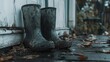 © Hansa & Party - Mudcovered rubber boots drying on a porch after a storm
