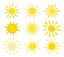 Wall Mural - hand drawn sun icon collection. summer design. vector illustration