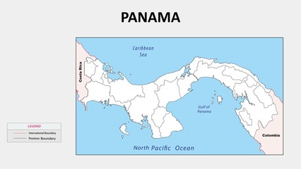  Panama Map. Political map of Panama with state border in outline. Political map of Panama with outline and neighbouring countries.