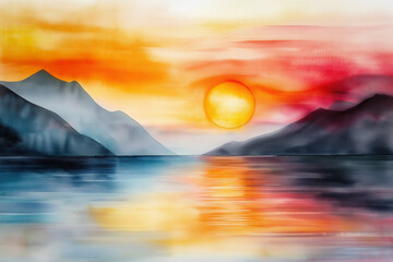 Wall Mural - Sunset Background In Watercolor