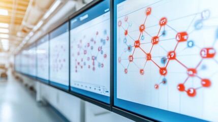digital display showing data analysis on multiple screens
