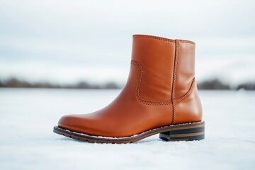 Stylish brown leather ankle boot perfect for winter fashion and outdoor activities on snowy days