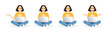 © Volha Hlinskaya - Young beautiful woman using laptop computer sitting with crossed legs and different gestures. Isolated vector illustration set