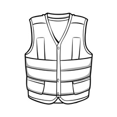 Safety vest for industry. Black and white drawing. Line art safety vest with reflective tape. Outlines Vector art.