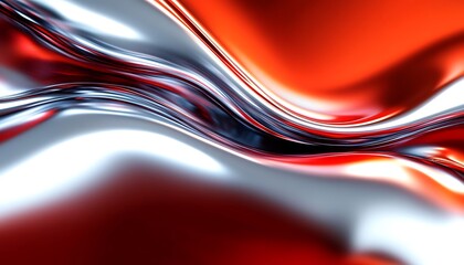 flowing red and silver liquid waves with smooth metallic textures and glossy light reflections futuristic 3D rende, generative ai