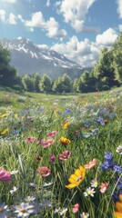 Wall Mural - Serene meadow with wildflowers, 4K hyperrealistic photo