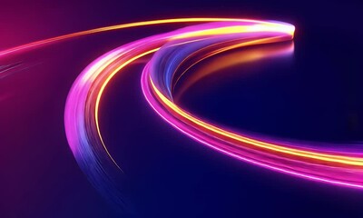 Wall Mural - abstract background with neon glowing lines shape, creating vibrant and dynamic curves on a dark pur