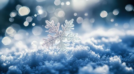 Wall Mural - A close-up of snowflakes on a window pane, with soft natural light shining through