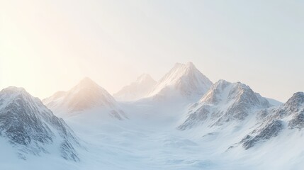 Wall Mural - A snow-covered mountain range under a clear sky, with soft light highlighting the ridges