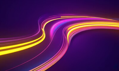 Wall Mural - abstract background with neon glowing lines shape, creating vibrant and dynamic curves on a dark pur