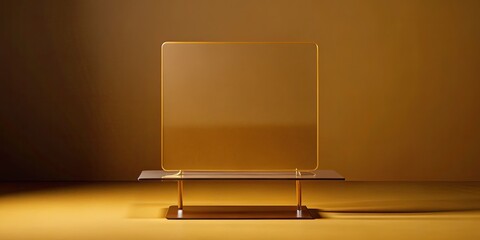 Transparent acrylic display with a soft golden glow.