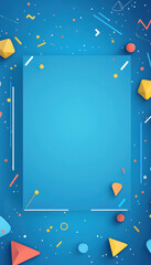 Poster - Fun blue background with geometric 3D shapes and bright colours.