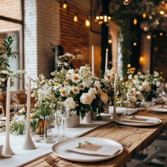 Modern event decor: table setting at wedding.