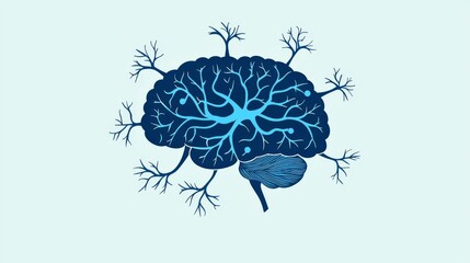 Stylized illustration of a brain with neural connections. Perfect for projects related to neuroscience and mental health.