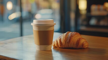 Coffee cup and croissant