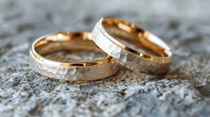 Wall Mural - two gold wedding bands with hammered texture