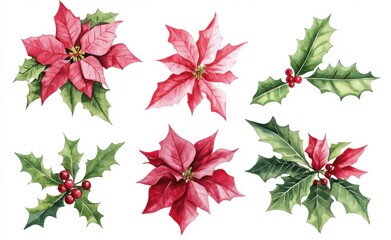 Watercolor Christmas Flowers.