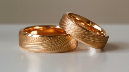 Wall Mural - two gold wedding bands with etched patterns