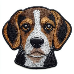 beagle dog face embroidered patch badge on isolated white background, vector badge and patch collect