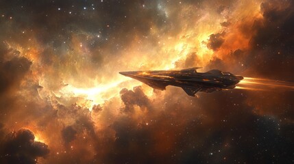 Sticker - Futuristic Spaceship Soaring Through a Glowing Nebula