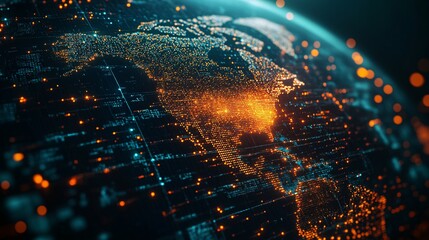 Wall Mural - digital earth with illuminated north america continent