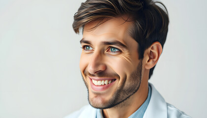 Successful treatment. Professional male psychologist smiling while looking at you isolated with white highlights, png