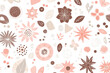 © Rattanathip - Seamless floral pattern with various abstract flowers and leaves in soft pink and brown tones, perfect for textile and wallpaper design.