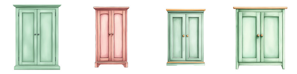 watercolor Colorful cabinet designs, white isolate background transparent background