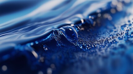 Poster - Close-up of vibrant blue water waves with bubbles during a sunny day in a serene natural setting near the ocean