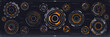 © Buch&Bee - Futuristic digital technology HUD elements, cyber UI interface vector graphic. Abstract circles of future tech control panel, Sci Fi game head up display holograms with round orange frames