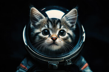 Wall Mural - curious cat astronaut exploring an unknown galaxy in a futuristic space suit