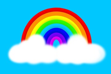 rainbow with clouds, rainbow and clouds, rainbow in the sky, rainbow, cloud, fullcolor, 3d, blue background with rainbow, rainbow and cloud illustration, rainbow design, sky, decoration, blue, element