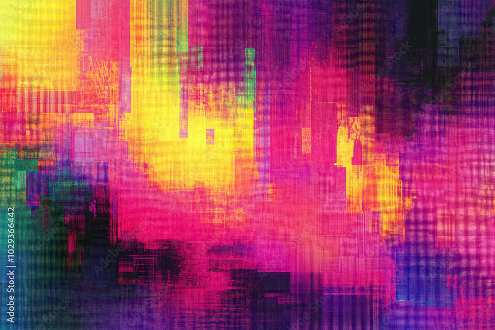 Pixelate Rave Abstract digital motion glitch art distorted background with pink, blue ...
