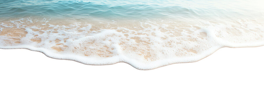 Ocean wave crashing on sandy beach edge transparent background