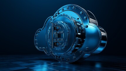 Fototapete - A metallic cloud-shaped lock representing data security and encryption in the digital age, symbolizing protection and privacy in cloud storage technology, Generative Ai