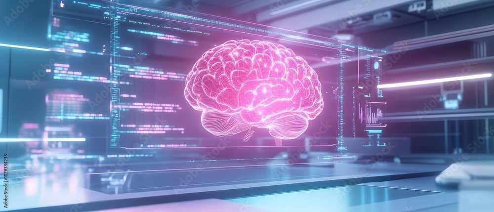 Futuristic digital brain visualization with vibrant colors and ...