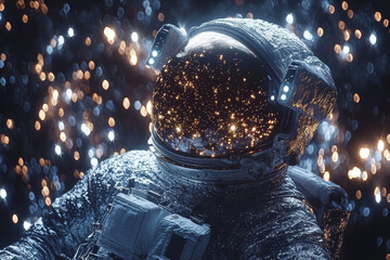 Wall Mural - an astronaut floating through space and glimpsing alternate versions of themselves, representing the