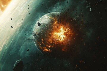 Wall Mural - earth exploding. apocalyptic armageddon art of alien planet destruction