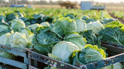 Canvas Print - Freshly Harvested Cabbages in a Crate