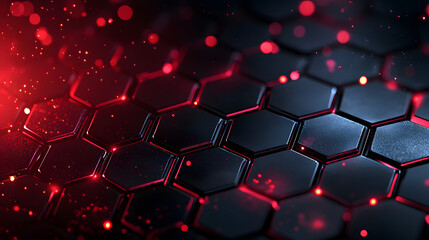 Wall Mural - modern dark hexagonal carbon fiber with red luminous lines and highlights background.ai generated im