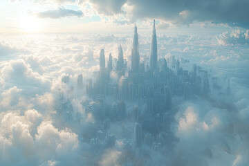 Wall Mural - a city skyline that shifts and changes, showing the existence of parallel worlds. concept of alterna